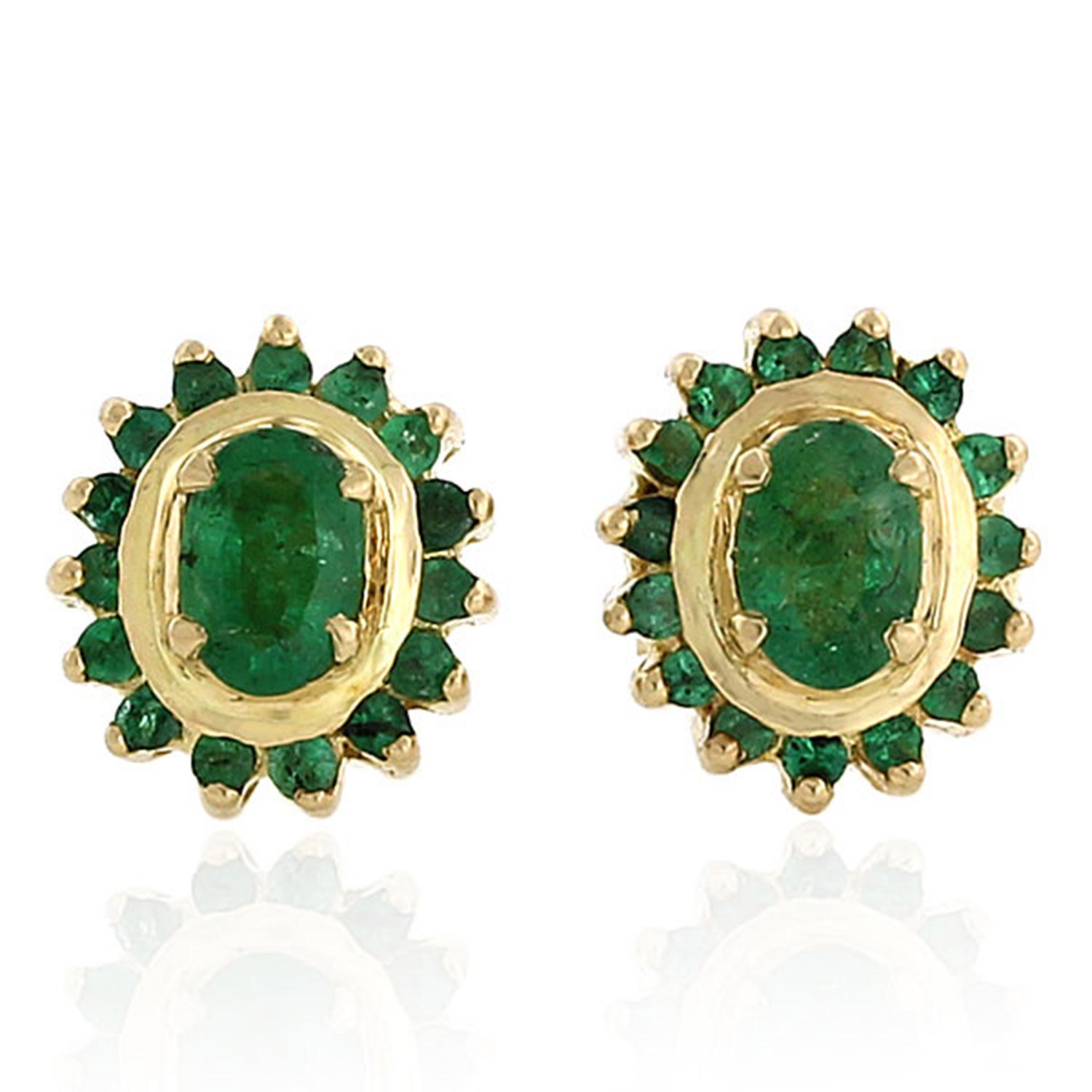 Rose Cut Meghna Jewels Emerald 14 Karat Gold Stud Earrings For Sale