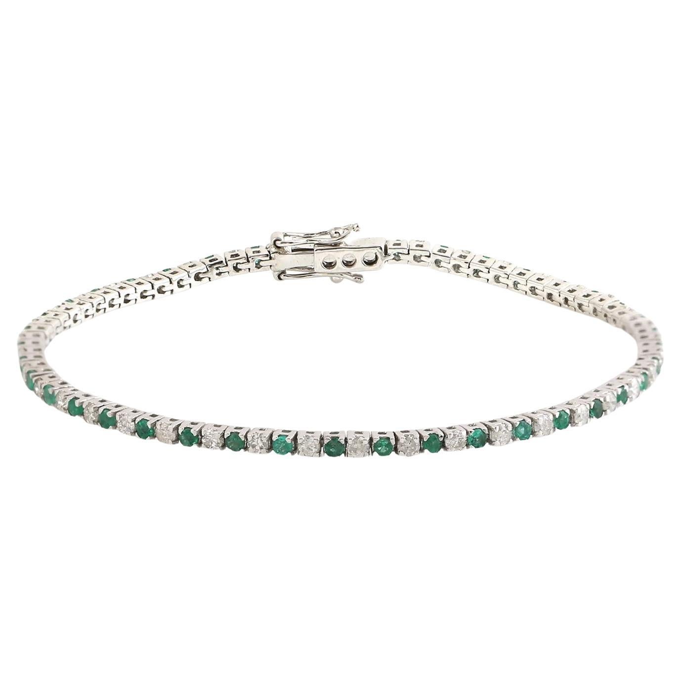 Meghna Jewels Emerald Diamond 14 Karat Gold Tennis Bracelet For Sale
