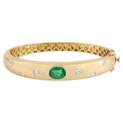 Meghna Jewels Emerald Diamond 14 Karat Yellow Gold Galaxy Bangle Bracelet