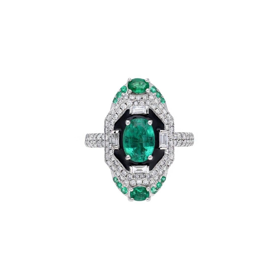 This exquisite ring is handcrafted in 18-karat gold. It is set in 1.62 carats emerald and .91 carats of sparkling diamonds.

FOLLOW MEGHNA JEWELS storefront to view the latest collection & exclusive pieces. Meghna Jewels is proudly rated as a Top