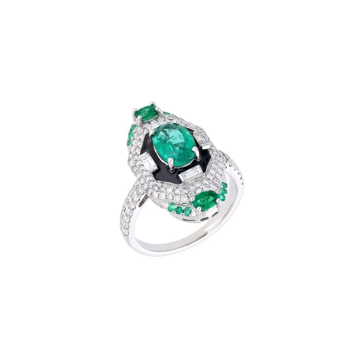 Meghna Jewels Emerald Diamond 18 Karat Art Deco Style Gold Ring In New Condition For Sale In Hoffman Estate, IL