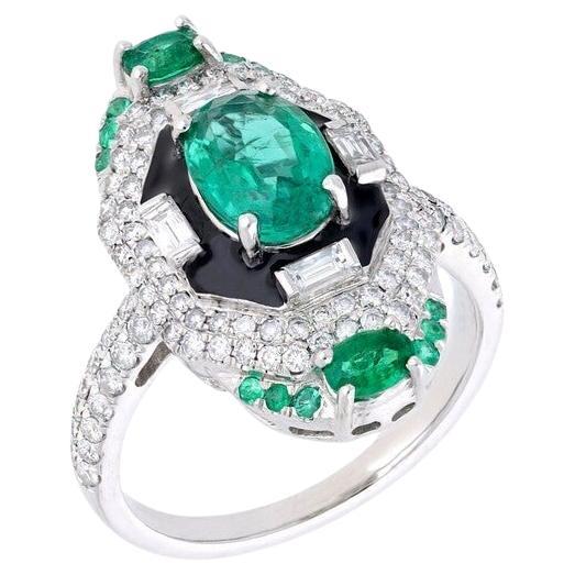 Meghna Jewels Emerald Diamond 18 Karat Art Deco Style Gold Ring For Sale