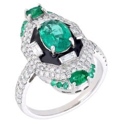 MEGHNA JEWELS Anello d'oro con diamante smeraldo in stile Art Deco a 18 carati