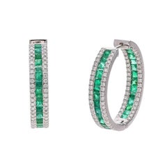 Meghna Jewels Emerald Diamond 18K Gold Hoop Earrings
