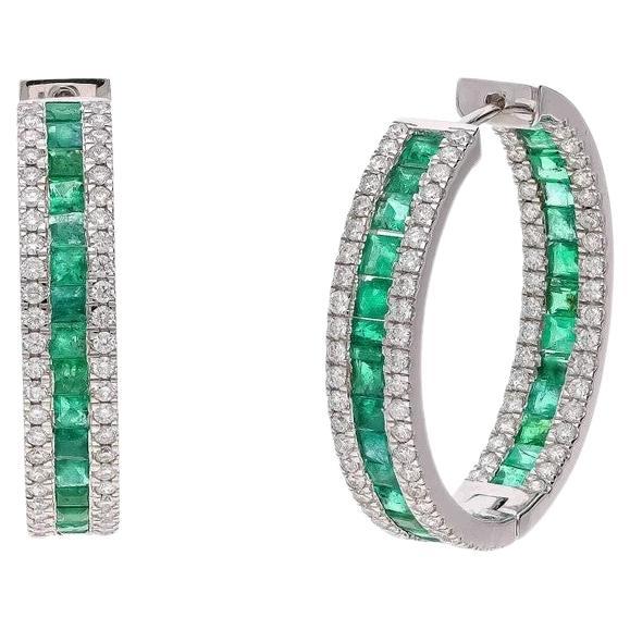 Meghna Jewels Emerald Diamond 18K Gold Hoop Earrings