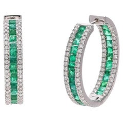 Meghna Jewels Emerald Diamond 18K Gold Hoop Earrings