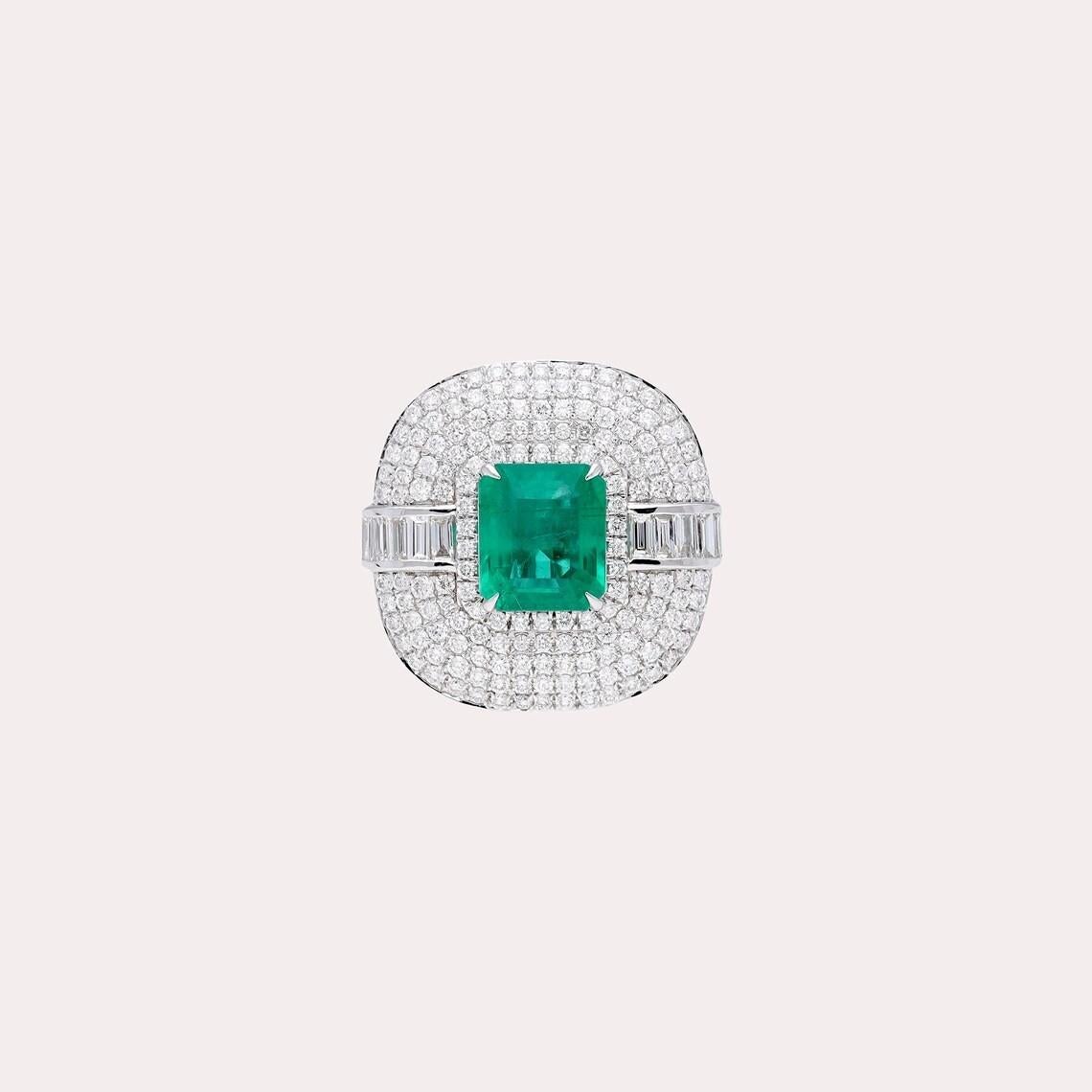 Emerald Cut Meghna Jewels Emerald Diamond 18K Gold Illusion Ring For Sale