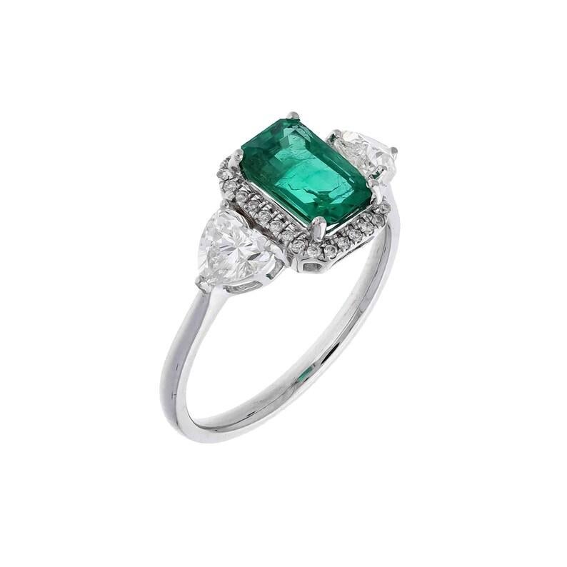 Modern Meghna Jewels Emerald Heart Shape Diamond 18K White Gold Ring For Sale