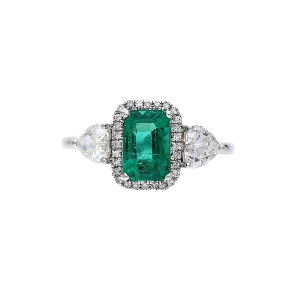 Emerald Cut Meghna Jewels Emerald Heart Shape Diamond 18K White Gold Ring For Sale