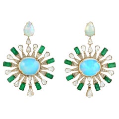 Meghna Jewels Ethiopian Opal Emerald Diamond 18 Karat Gold Earrings