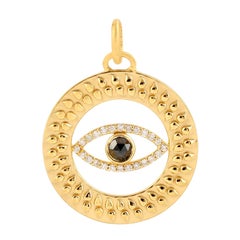 Meghna Jewels Evil Eye Medallion Charm 14K Yellow Gold Pendant Necklace