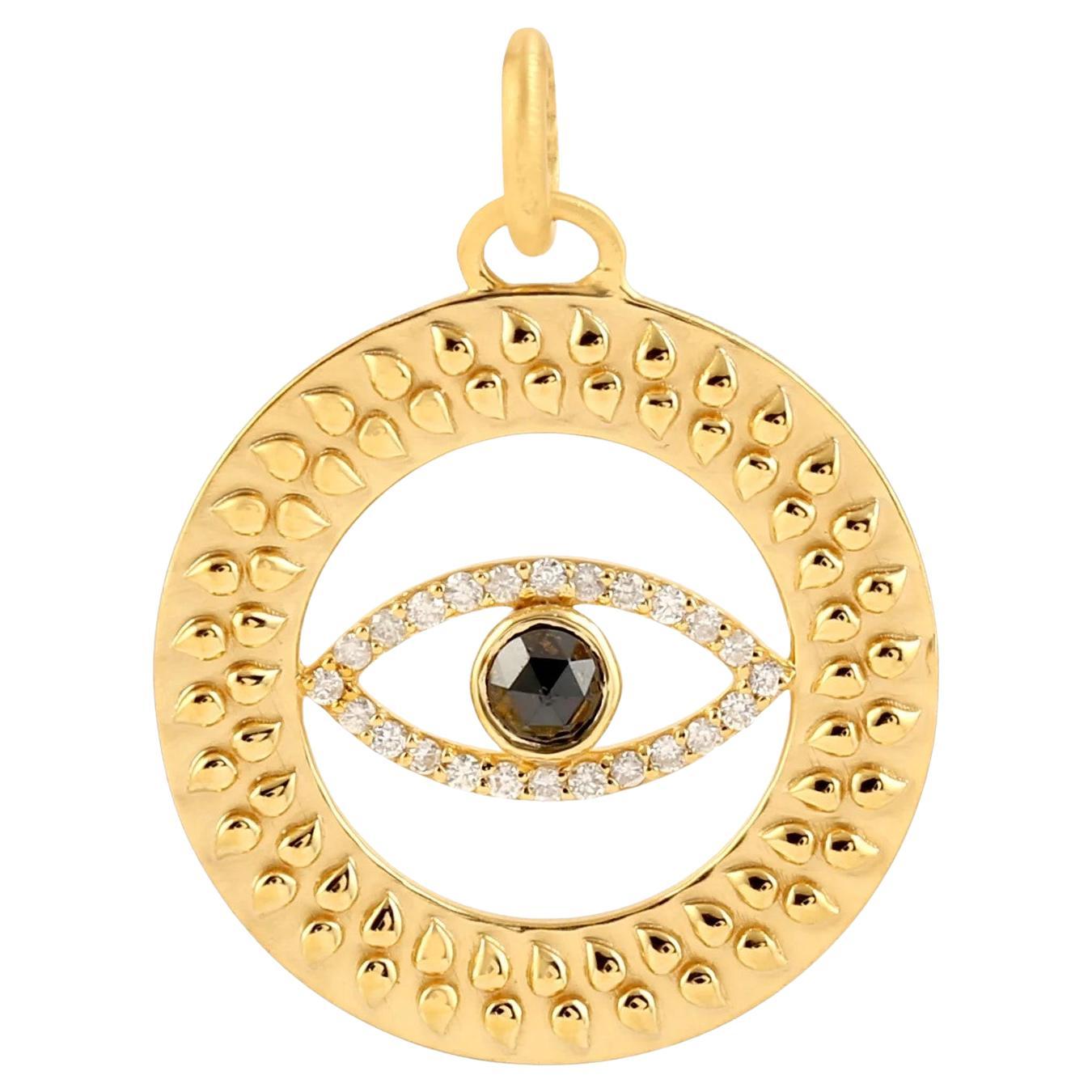 Meghna Jewels Evil Eye Medallion Charm 14K Yellow Gold Pendant Necklace For Sale