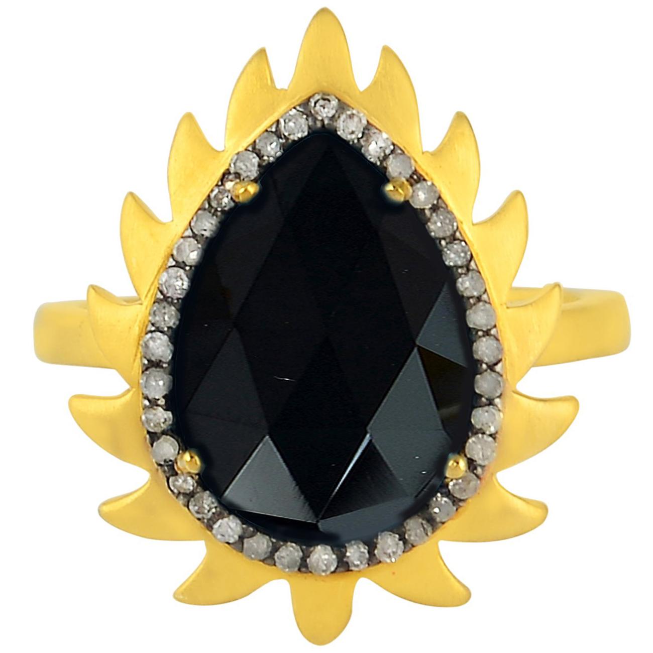 Black Onyx Diamond Meghna Jewels Flame Ring For Sale