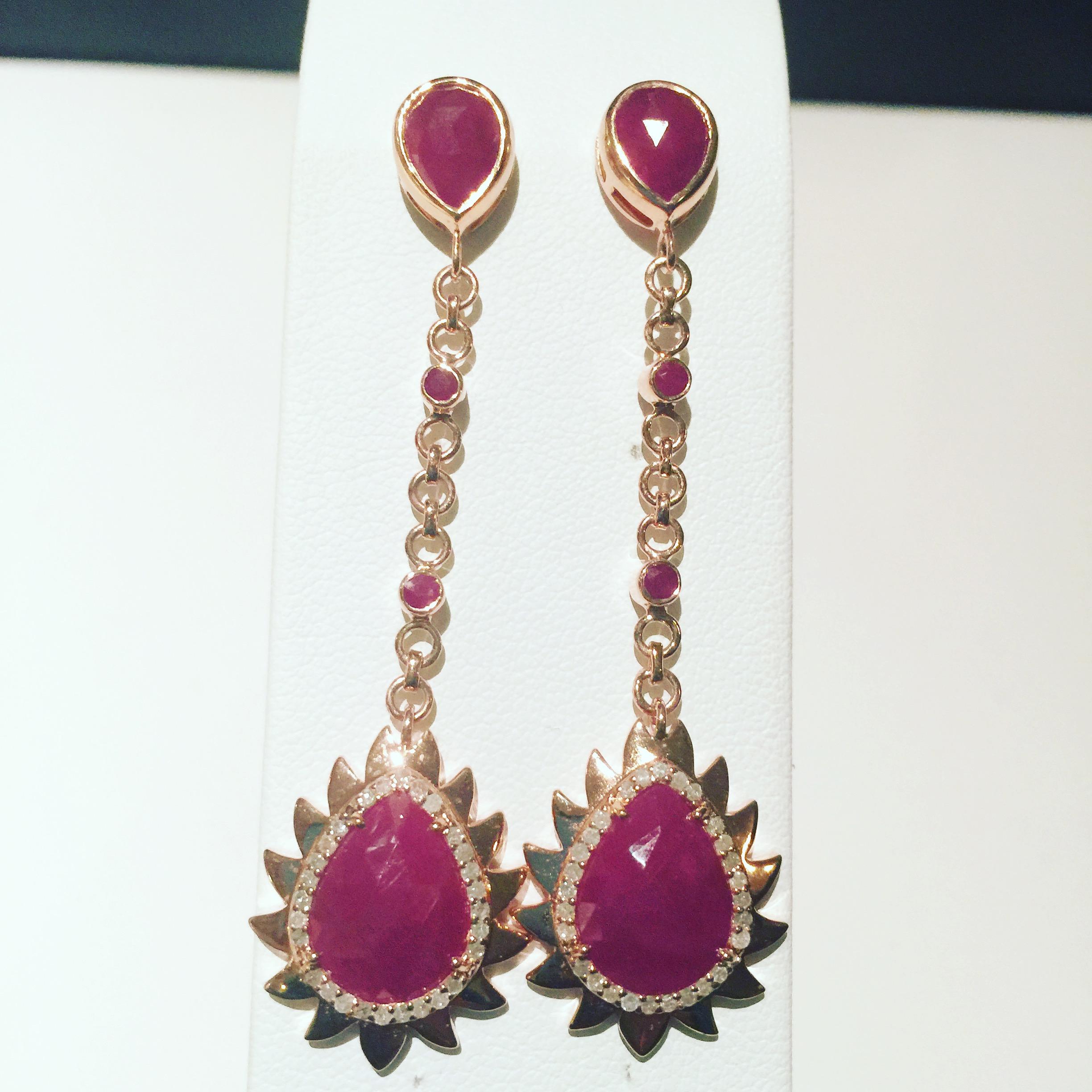 Rose Cut Ruby Diamond Meghna Jewels Flame Earrings  For Sale