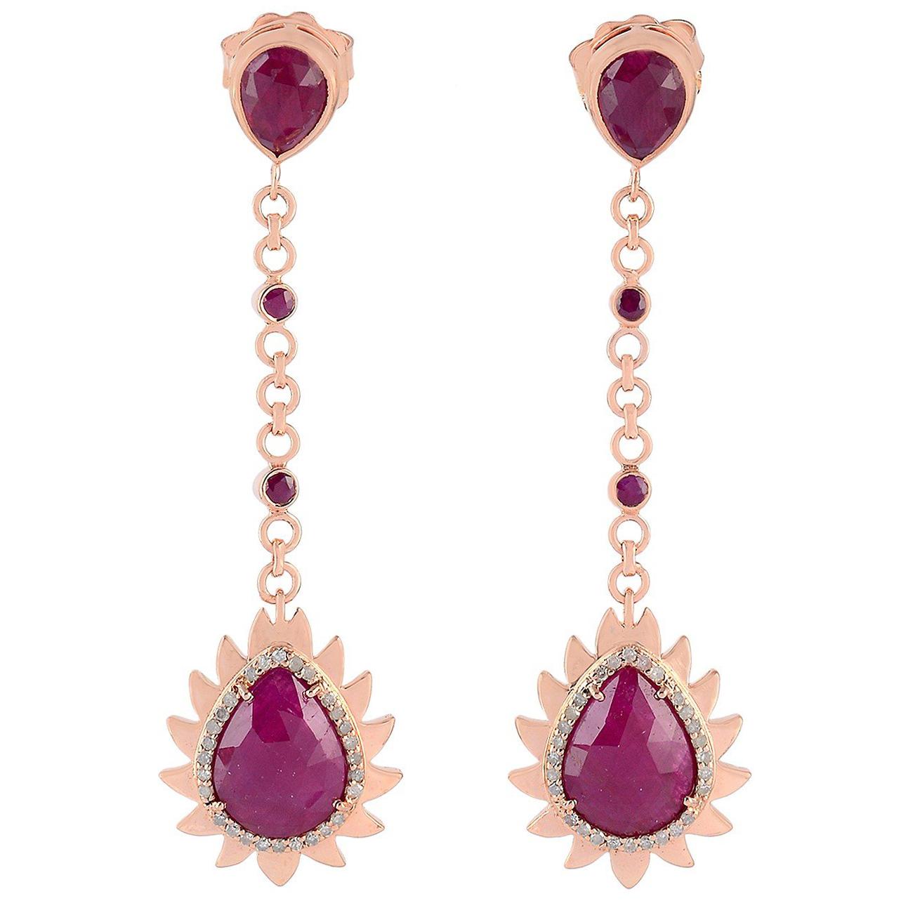 Ruby Diamond Meghna Jewels Flame Earrings  For Sale