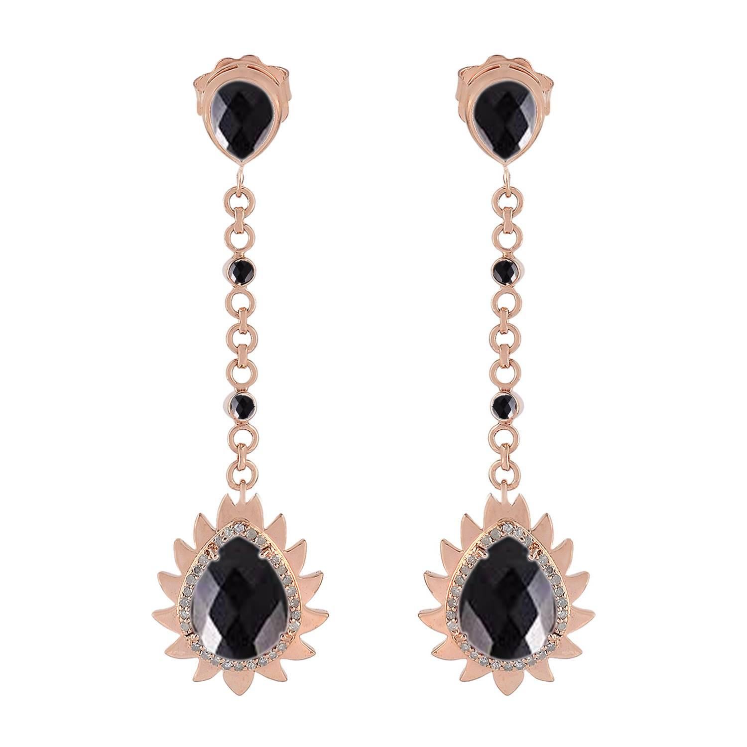Meghna Jewels Flame Black Onyx Diamond Earrings For Sale