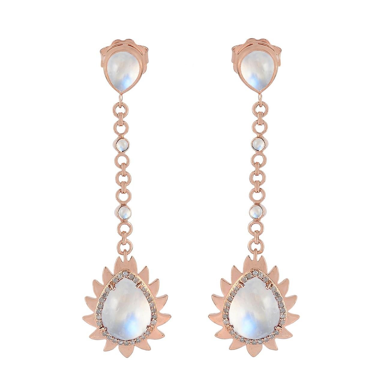 Meghna Jewels Flame Rainbow Moonstone Diamond Earrings