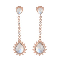 Meghna Jewels Boucles d'oreilles en diamants et pierre de lune arc-en-ciel flamboyant