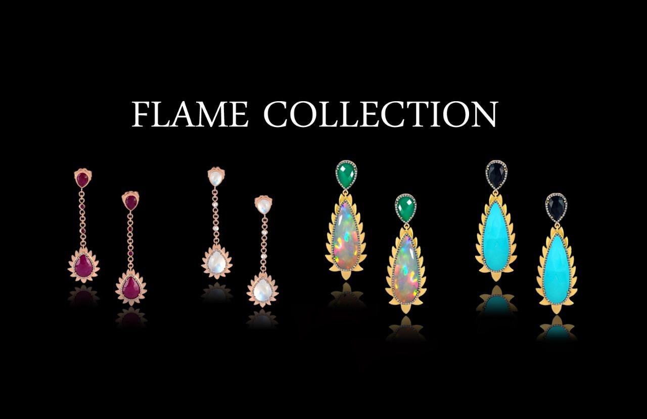 Modern Turquoise Diamond Meghna Jewels Flame Earrings For Sale