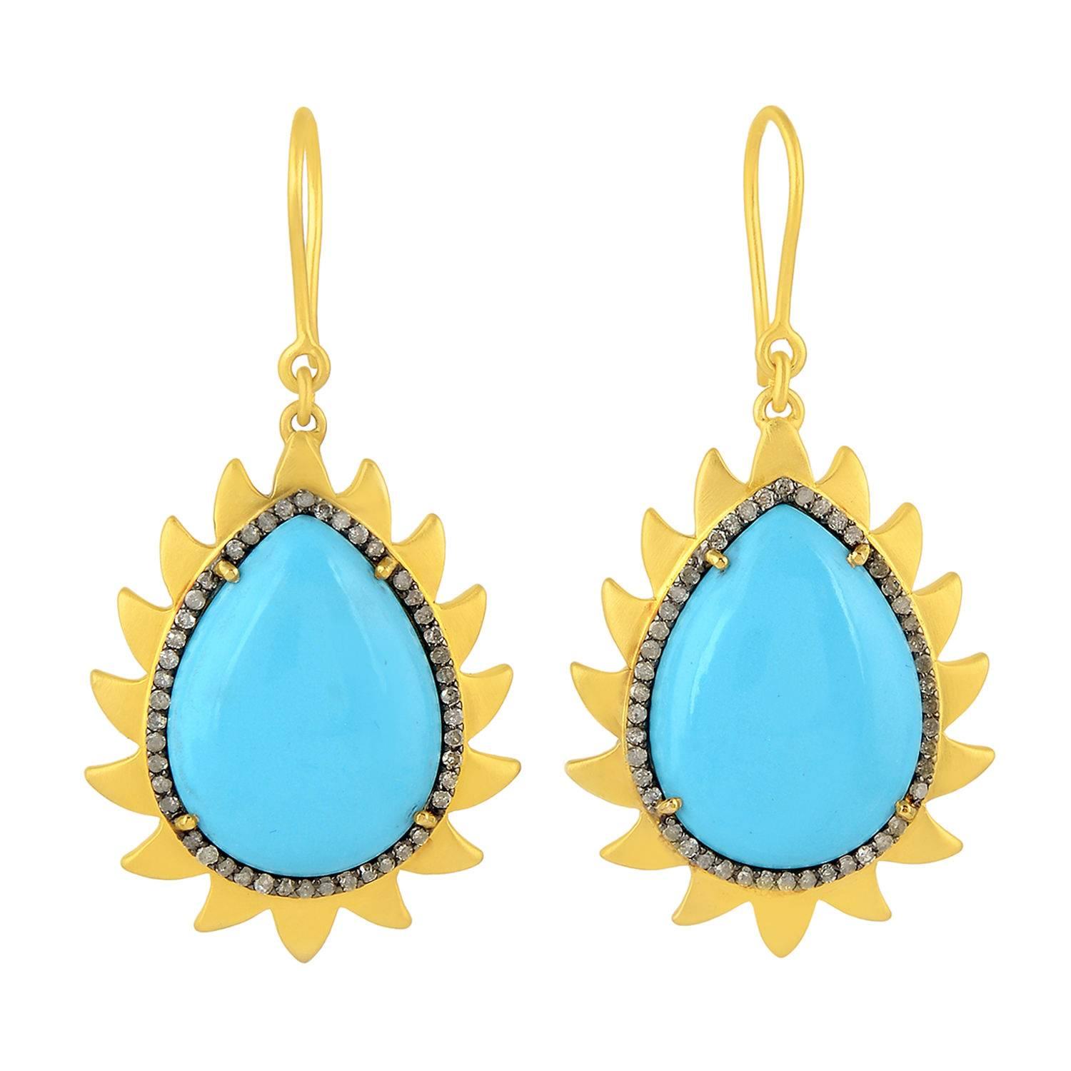 Turquoise Diamond Meghna Jewels Flame Earrings For Sale