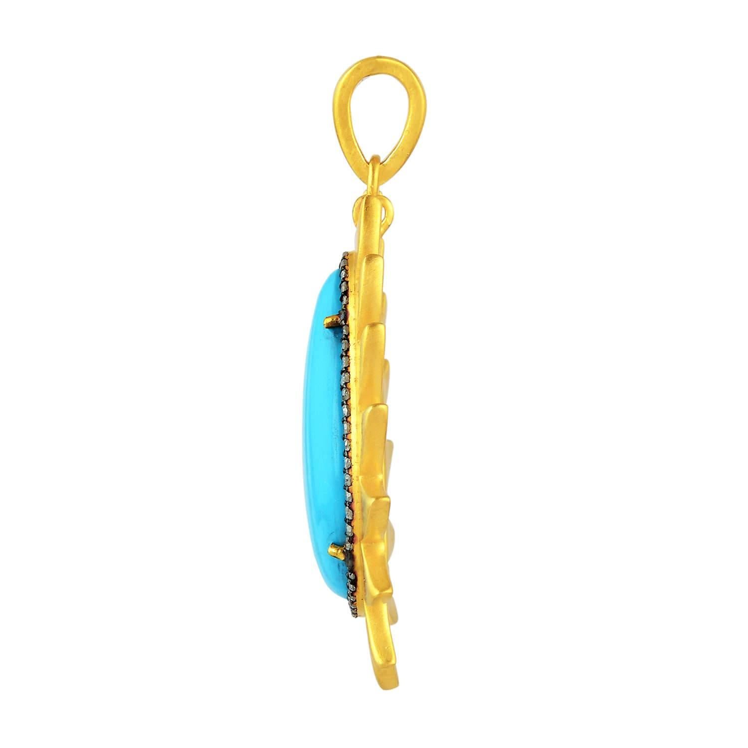 Modern Flame Turquoise Diamond Pendant Necklace For Sale