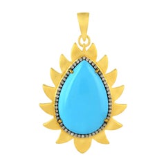 Vintage Flame Turquoise Diamond Pendant Necklace