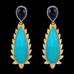 Türkis Diamant Schwarzer Onyx Meghna Juwelen Flammentropfen-Ohrringe
