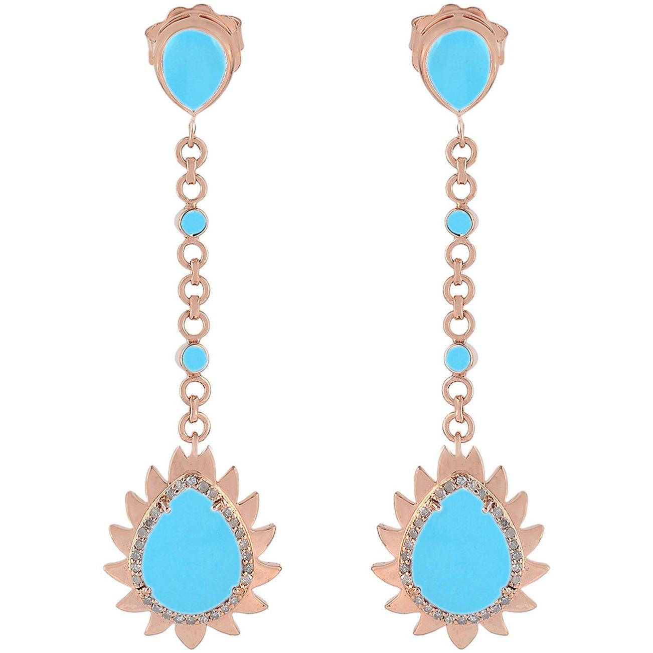 Turquoise Diamond Meghna Jewels Flame Earrings For Sale