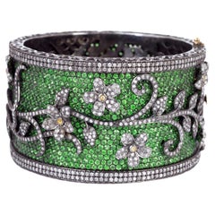 Meghna Jewels Floral Antique Style 51.84 carats Tsavorite Diamond Bracelet Cuff