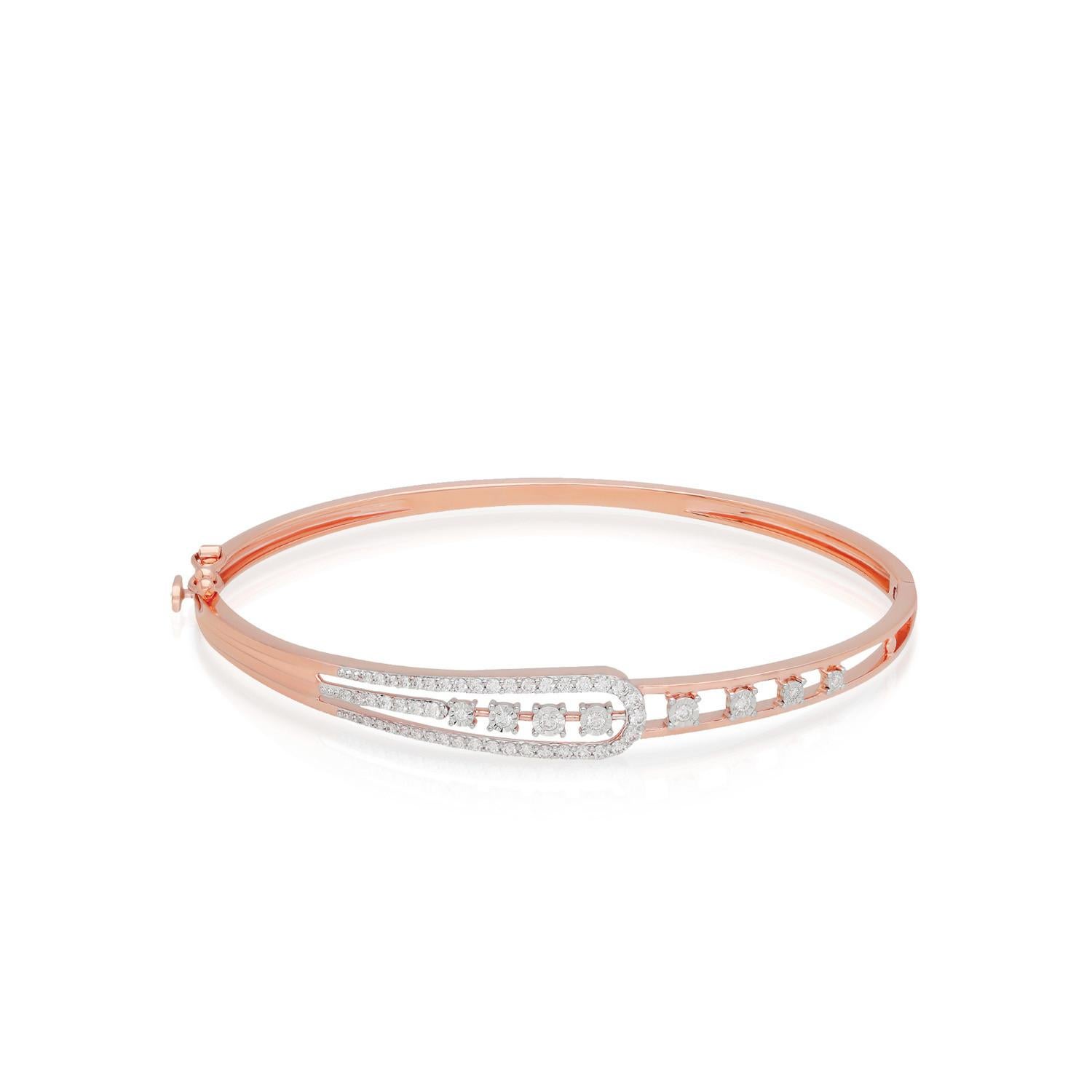 Mixed Cut Meghna Jewels Good Luck 18 Karat Gold Diamond Bracelet Bangle For Sale