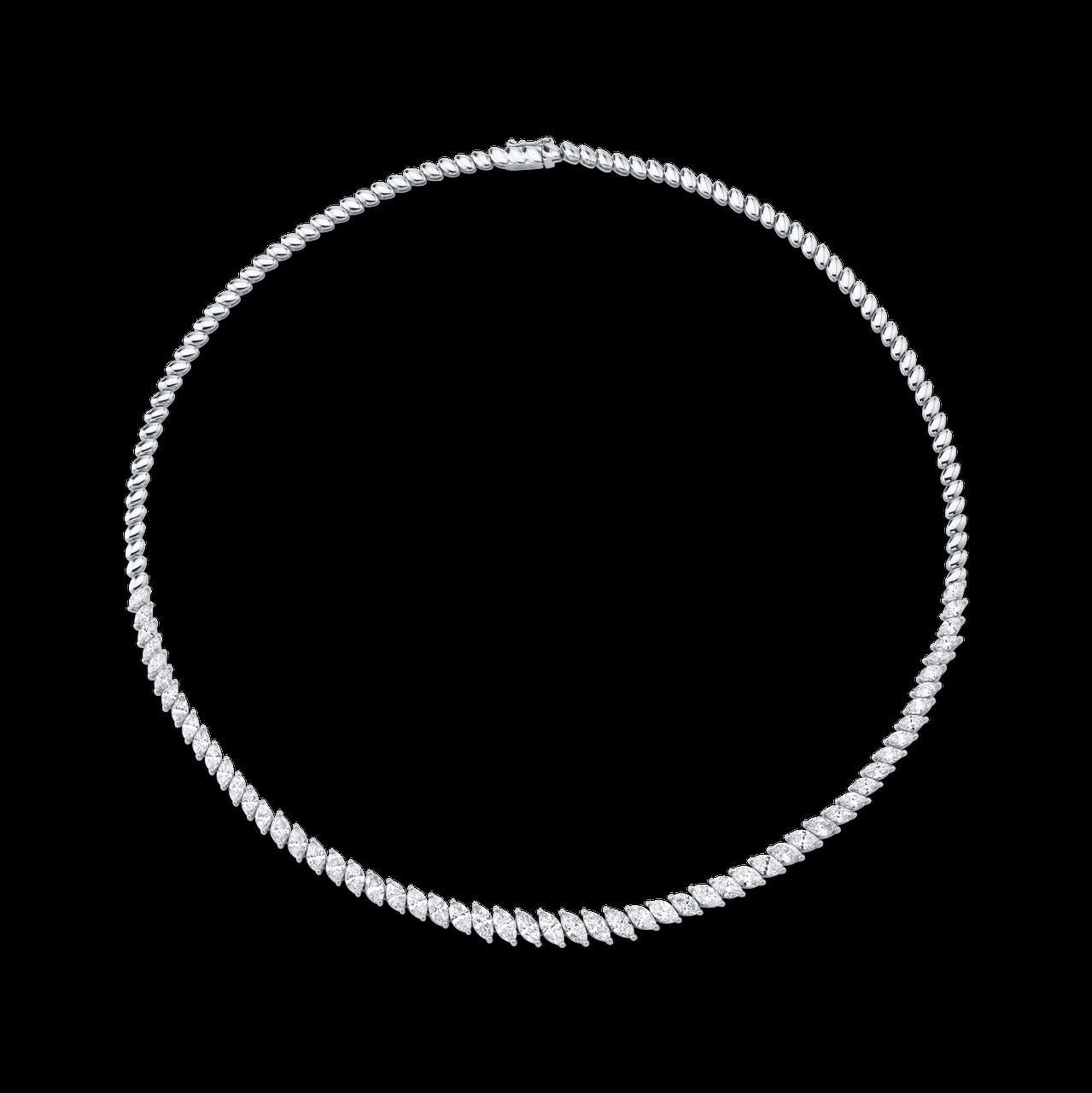 Marquise Cut Meghna Jewels Graduated 7 carats Marquise Diamond 14K White Gold Tennis Necklace For Sale