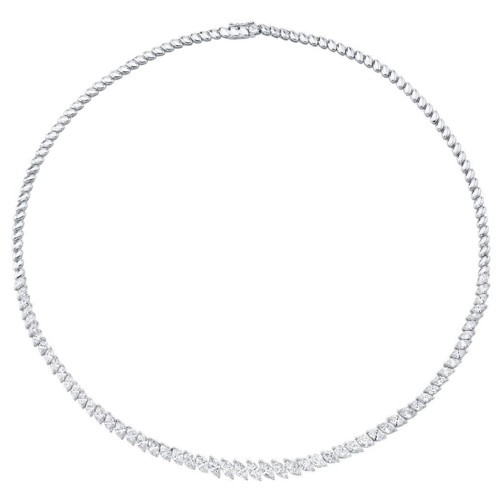 Meghna Jewels Graduated 7 carats Marquise Diamond 14K White Gold Tennis Necklace