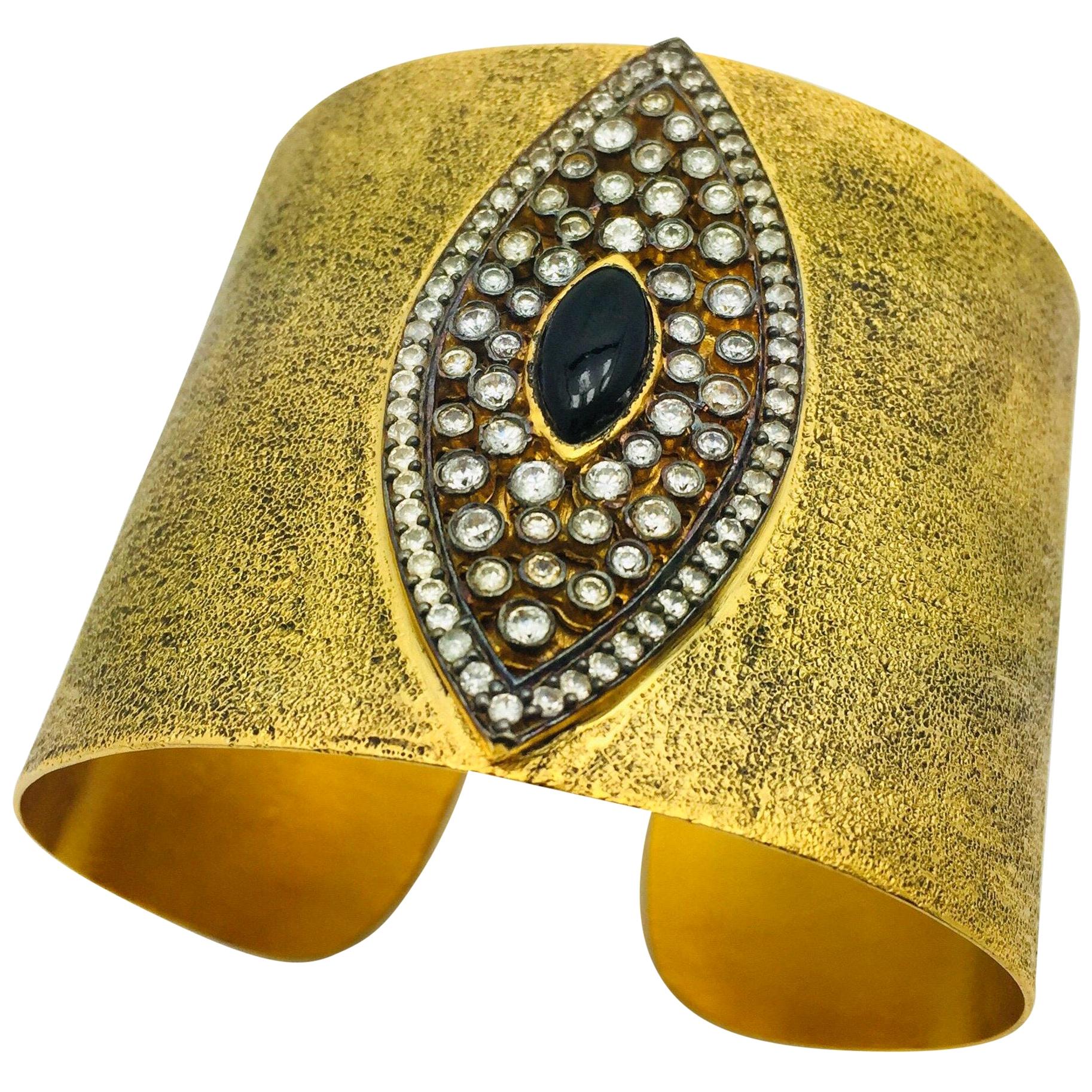 Evil Eye Hand Brushed Gold Meghna Jewels Statement Cuff