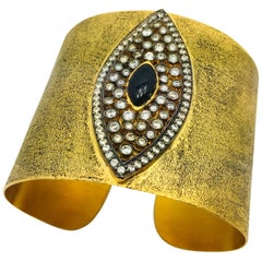 Evil Eye Hand Brushed Gold Meghna Jewels Statement Cuff