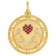 Meghna Jewels Heart Butterfly Medallion 14K Gold Diamond Charm Pendant Necklace