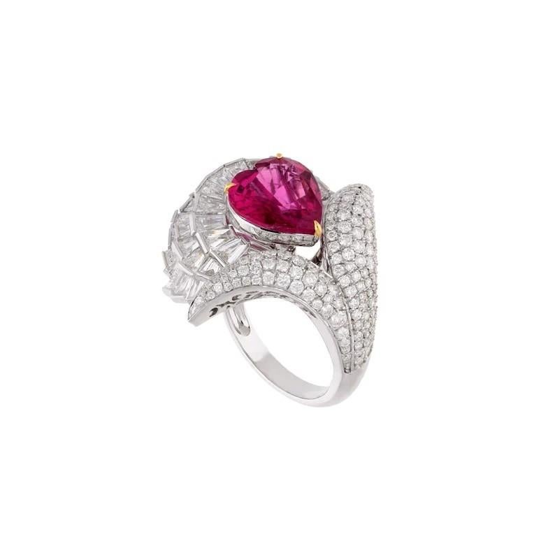 Cast from 18-karat gold, this exquisite one-of-a-kind ring is handset with 3.76 carats Rubellite and 3.69 carats of sparkling diamonds. 

FOLLOW MEGHNA JEWELS storefront to view the latest collection & exclusive pieces. Meghna Jewels is proudly