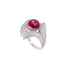 Meghna Jewels Heart Rubellite 18K White Gold Fan Diamond Ring