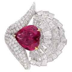 Meghna Jewels Heart Rubellite 18K White Gold Fan Diamond Ring