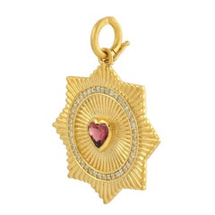 Meghna Jewels Herz Turmalin Medaillon 14K Gold Diamant Charm-Anhänger Halskette