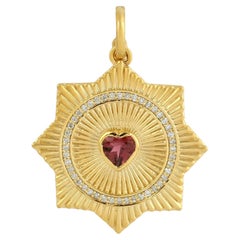 Meghna Jewels Heart Tourmaline Medallion 14K Gold Diamond Charm Pendant Necklace
