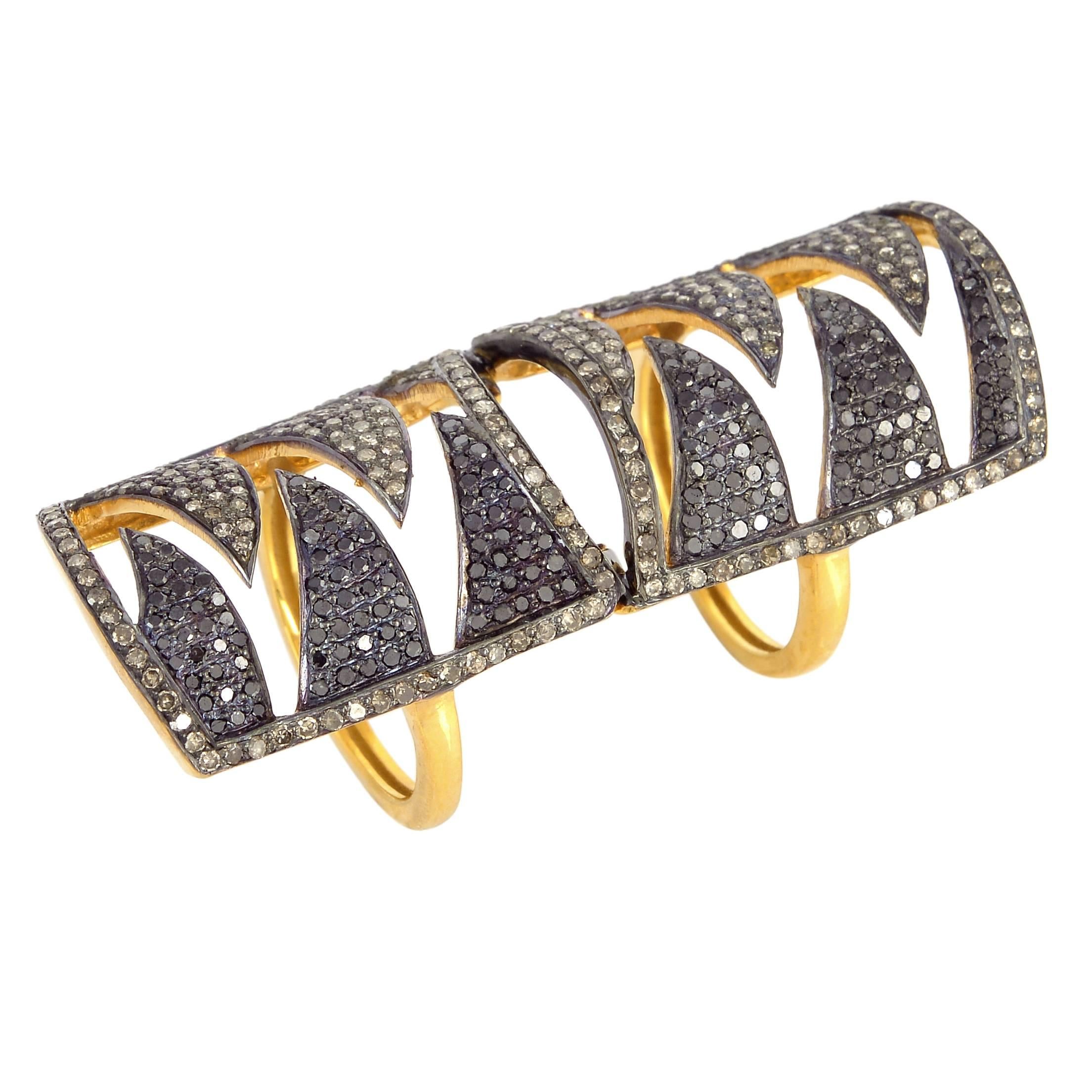 Black Champagne Diamonds Interlocking Claw Ring 