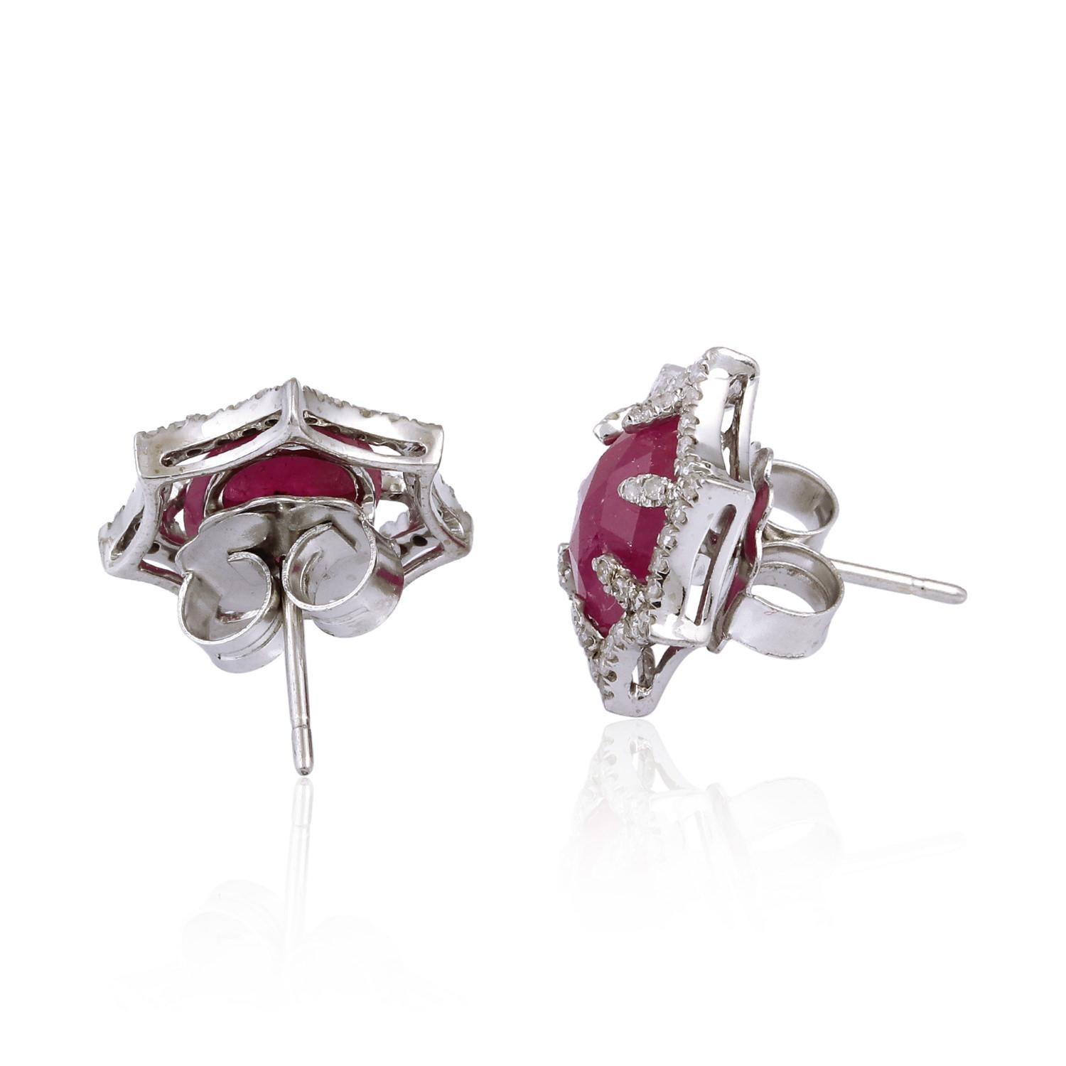 Modern Ruby Diamond Stud Earrings For Sale