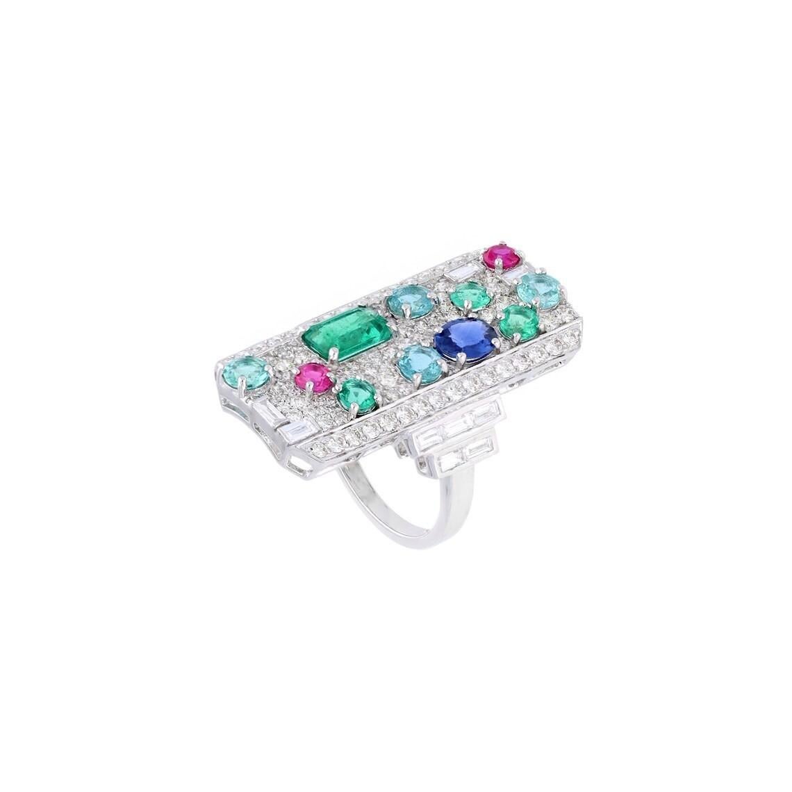 Modern Meghna Jewels Kaleidoscope Diamond 18K Gold Statement Ring For Sale
