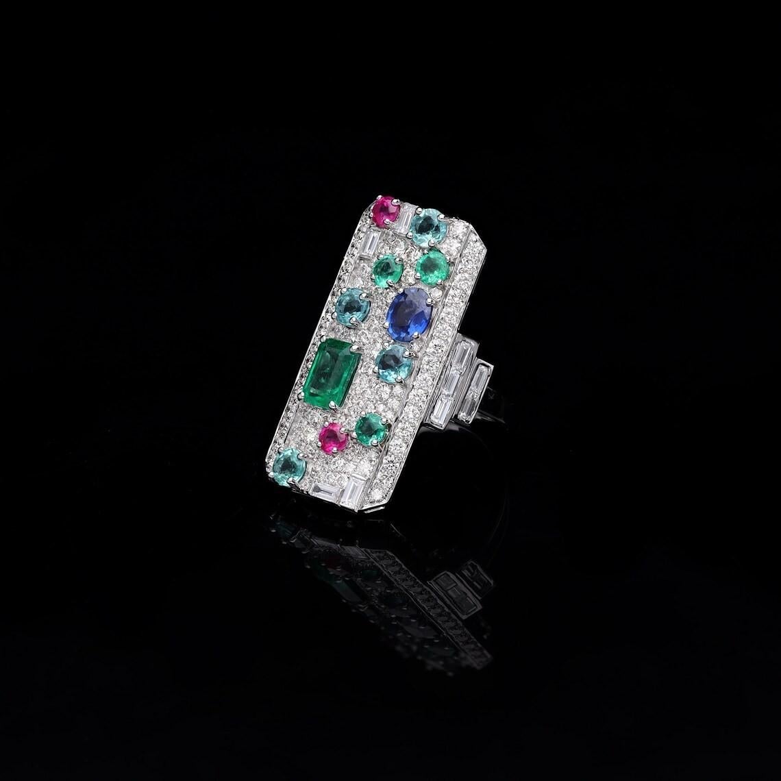 Mixed Cut Meghna Jewels Kaleidoscope Diamond 18K Gold Statement Ring For Sale