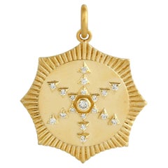 Meghna Jewels Mind Body Soul Medallion 14K Gold Diamond Charm Pendant Necklace