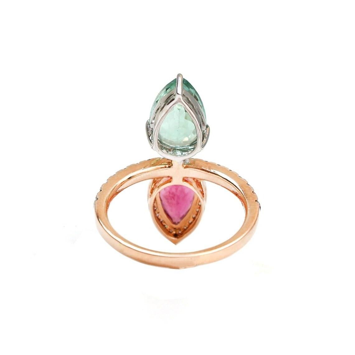 This ring has been meticulously crafted from 18-karat gold and hand set with 3.71 Tourmaline and .49 carats of sparkling diamonds.

The ring is a size 7 and may be resized to larger or smaller upon request. FOLLOW MEGHNA JEWELS storefront to view