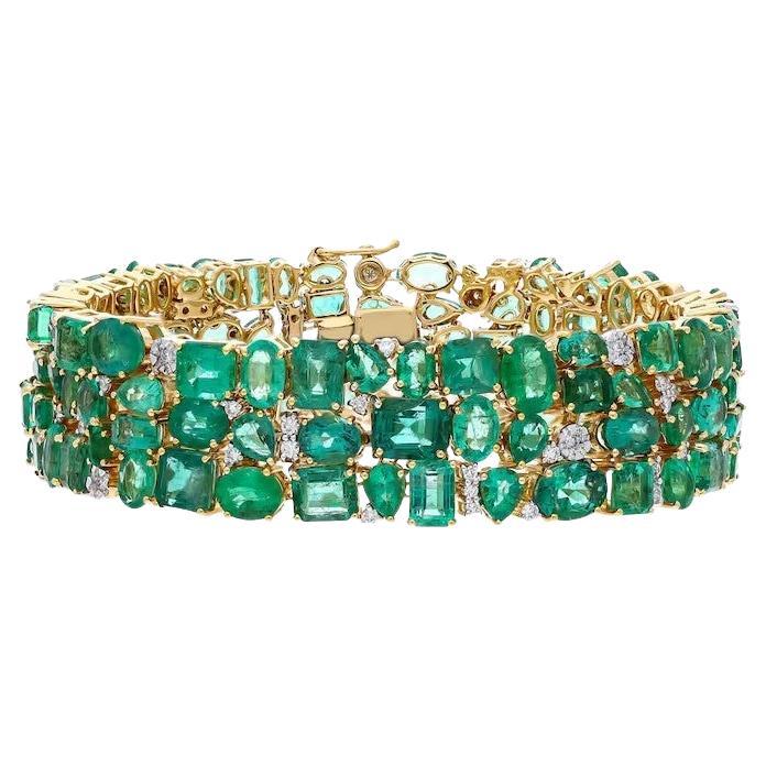 MEGHNA JEWELS Mix-Shape 46.17 carat Emerald Diamond 18K Gold Bracelet Cuff