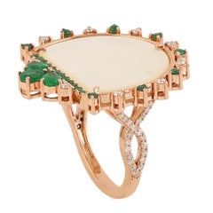 Meghna Jewels Mother of Pearl Emerald Diamond 14 Karat Gold Ring