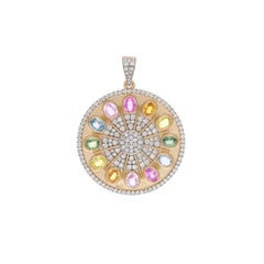 Meghna Jewels Multi Sapphire 14K Gold Diamond Chakra Pendant Necklace