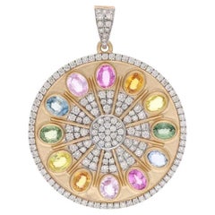 Meghna Jewels Multi Sapphire 18K Gold Diamond Chakra Pendant Necklace